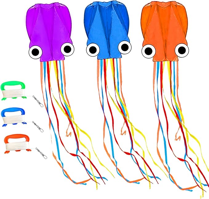 Octopus Kites for Kids & Adults Easy to Fly, 24”x 158” Large Soft Kite Kit for Boys and Girls, Single Line 3D Beach Kite Set for Teens,Perfect for Outdoor Activities