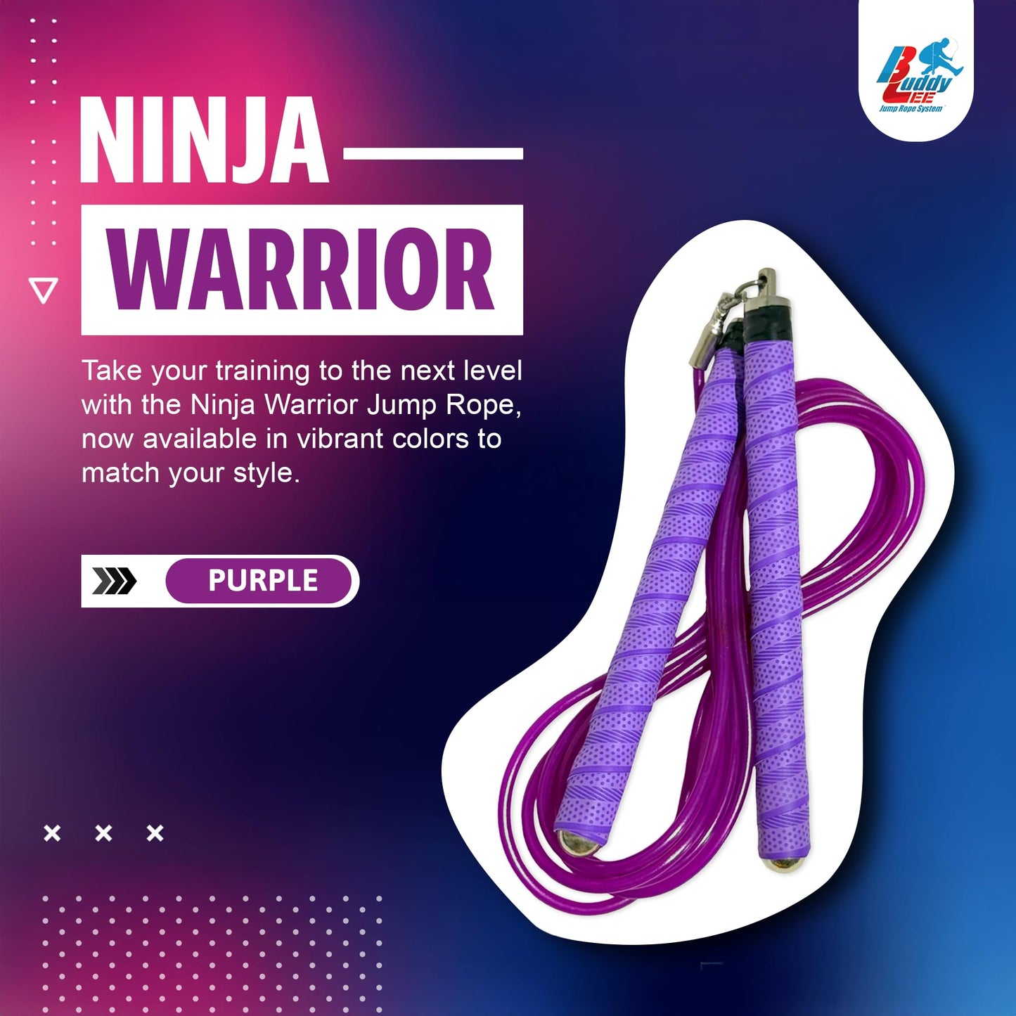 Buddy Lee Ninja Warrior Jump Rope – Adjustable Speed Rope for Fitness, HIIT, CrossFit & Boxing – Tangle-Free with Precision Ball Bearings – Durable, Lightweight & Ergonomic Handles (Purple)