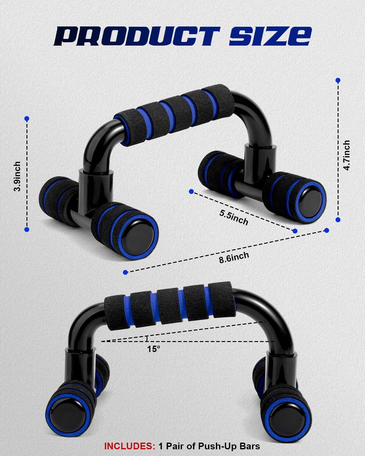 Citufuol Ergonomic Push Up Bars (2 Pack) - Portable Push Up Handles for Men & Women, Ideal for Home, Gym, or Floor Workouts – Deep Muscle and Strength Training – Blue