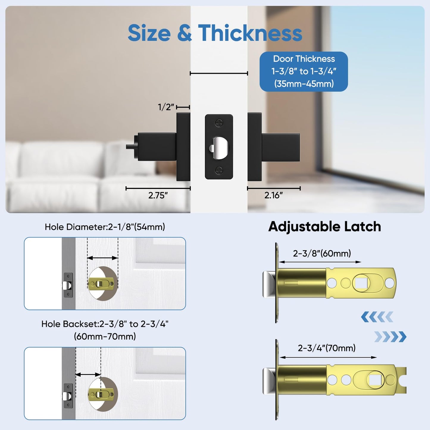 Narpult Smart Black Door Handle, Door Handle Set for Home, Black Interior Door Handles for Bedroom, Front Door Lock Sets with Reversible Handle (4, Matte Black, Entry (Same Keys))