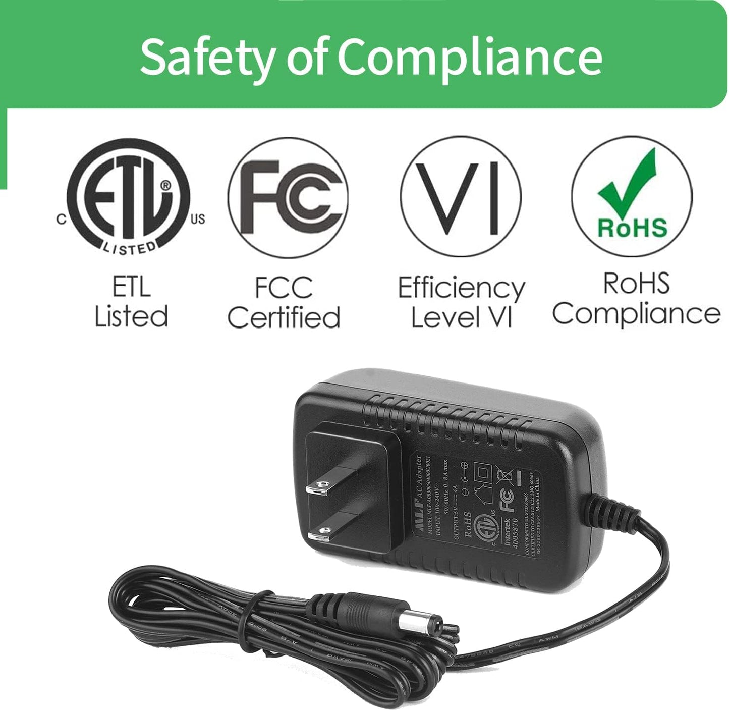 Security-01 2-Pack 5V 4A 5.5mm 2.1mm,UL AC to DC Power Supply Adapter, Plug x Listed