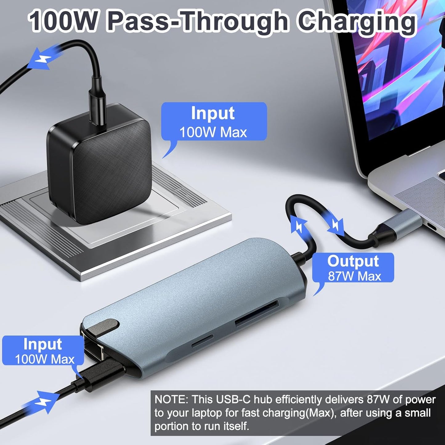 BINZET 8-in-1 4K@60Hz 100W 3X 3.0 1Gbps RJ45, USB C Hub Ethernet Adapter with HDMI, PD Charging, USB Ports, SD/TF Card