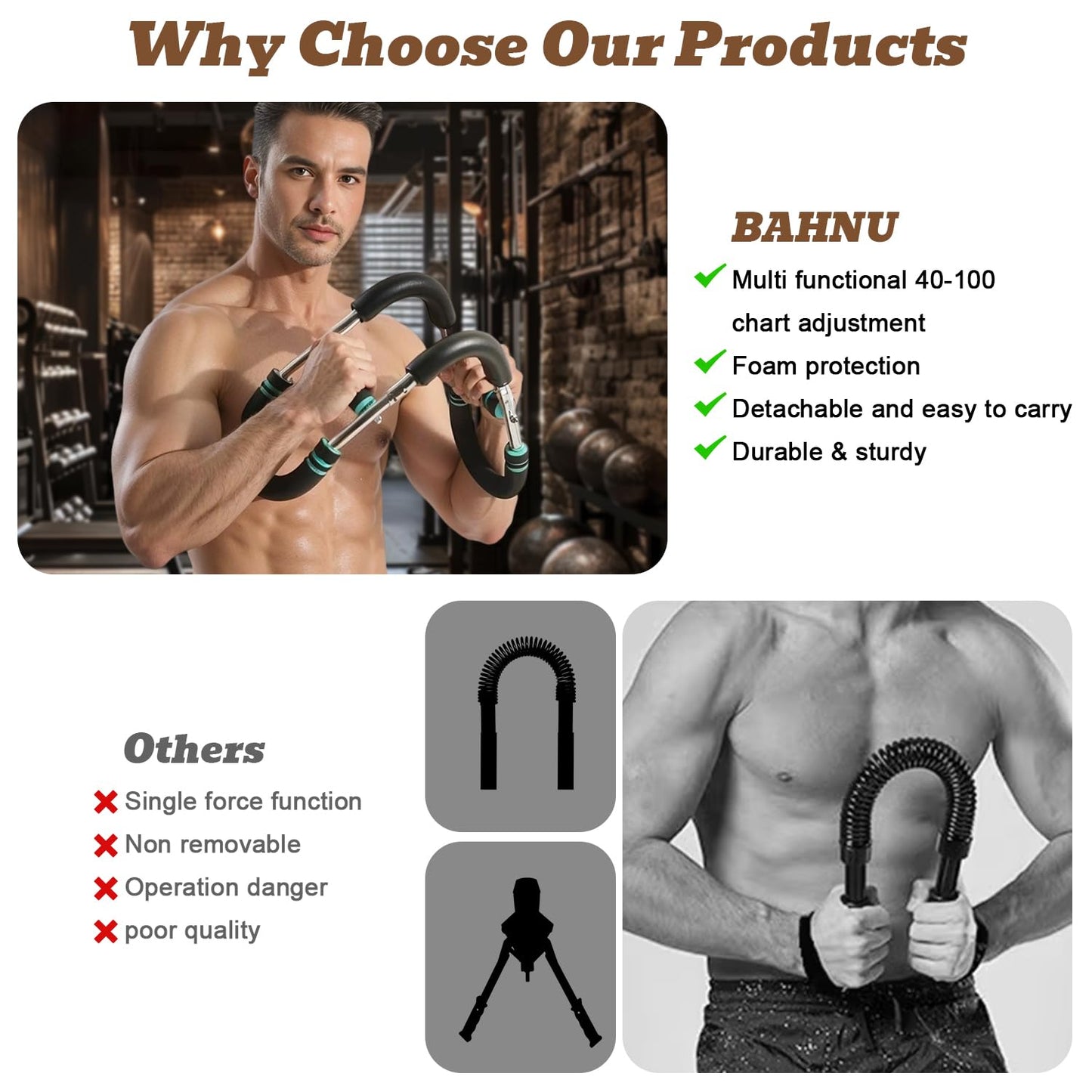 Twister Arm Trainer for Men, Adjustable Chest Workout Equipment, Forearm Triceps Chest Enhanced Exercise Strengthener, Chest Clip Muscle, Portable Spring Resistance for Home Fitness (U60-100lbs kit)