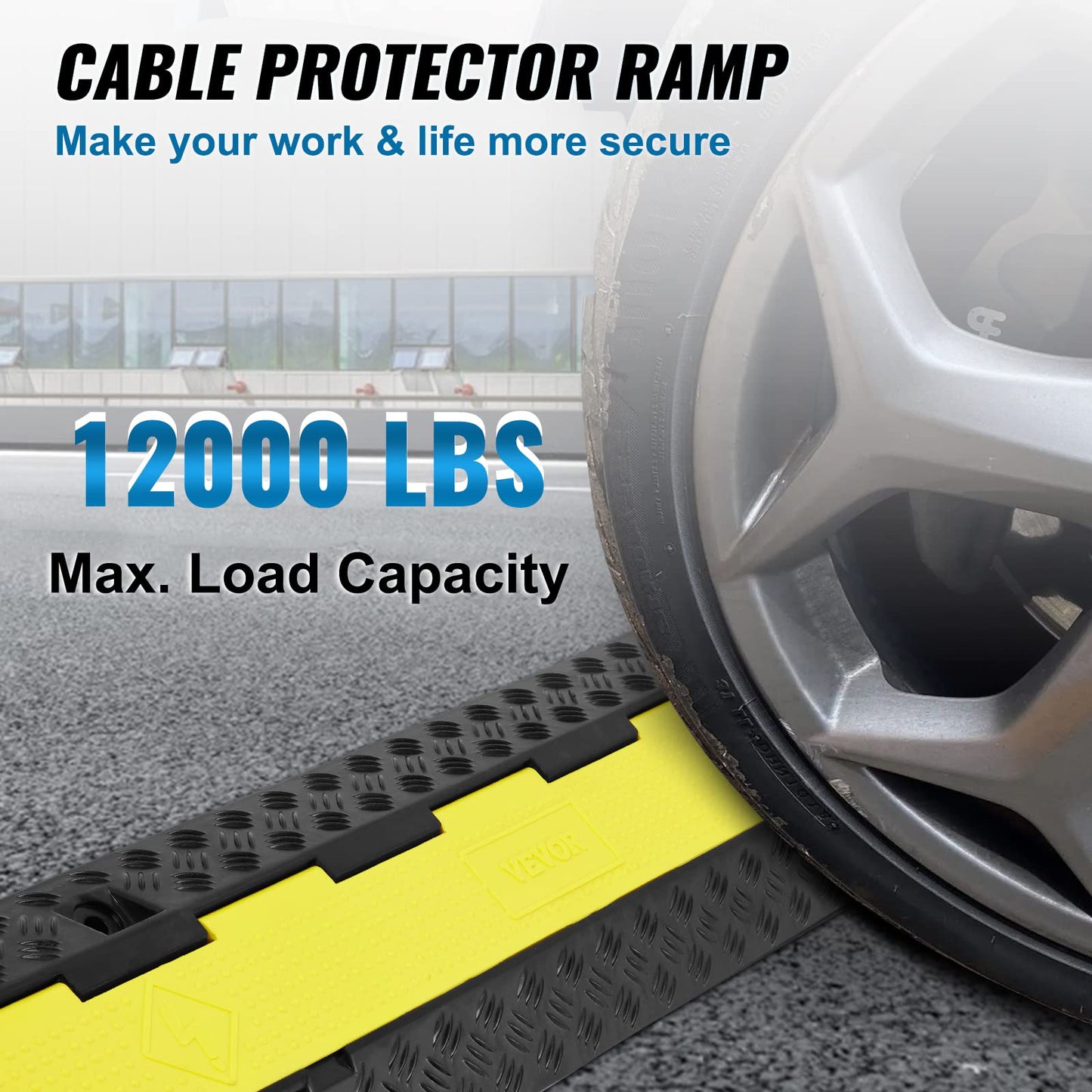 VEVOR Cable Protector Ramp, 5 Packs 2 Channels Speed Bump Hump, Rubber Modular Speed Bump & 5 PCs Rubber Cable Protector Ramp, 2 Channel, 12000 lbs/axle Capacity Heavy Duty Hose Wire
