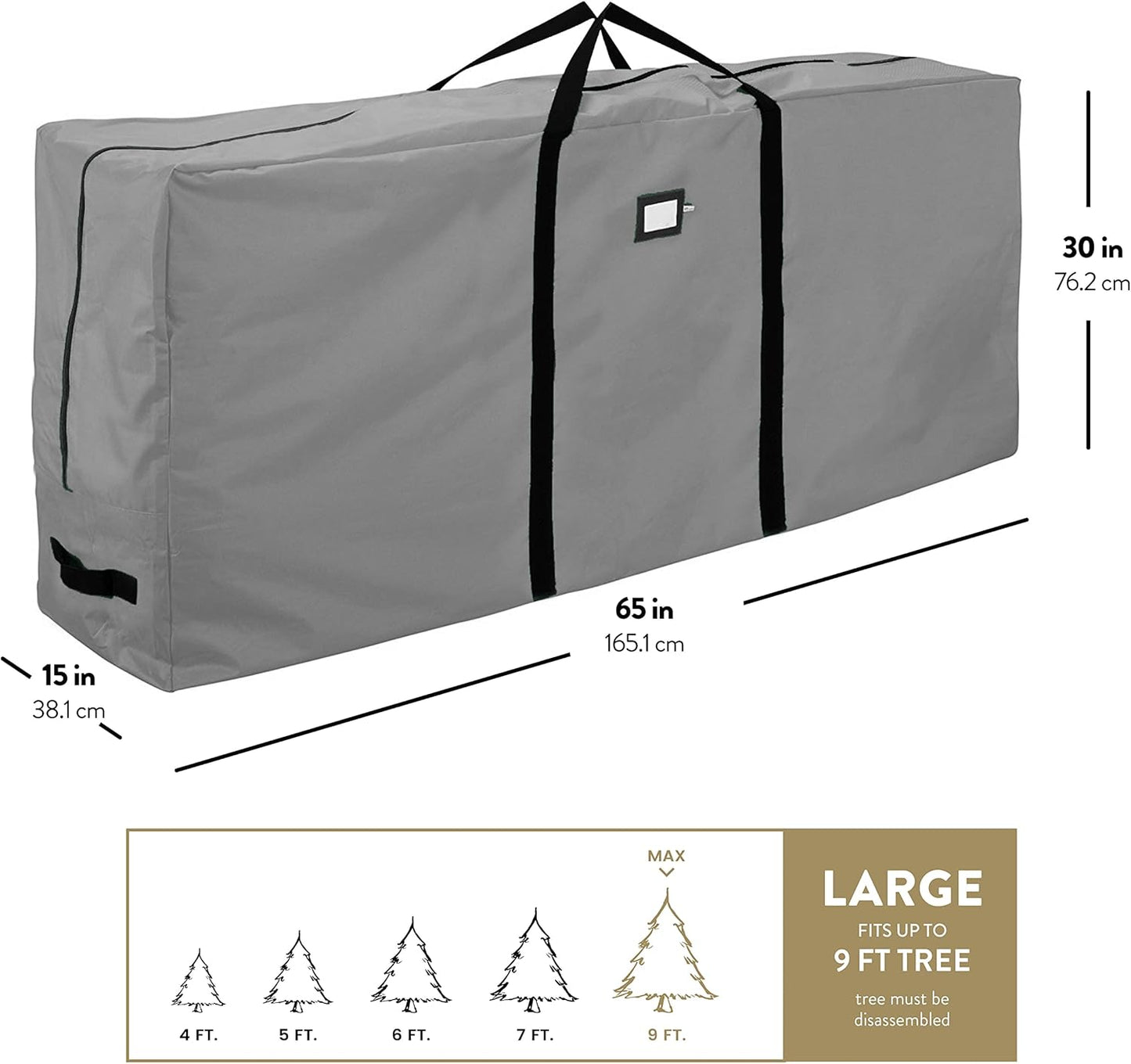 ZOBER Christmas Tree Storage Bag | 600D Oxford Fabric - Fits 9 Ft Trees | Waterproof & Tear-Proof - Gray