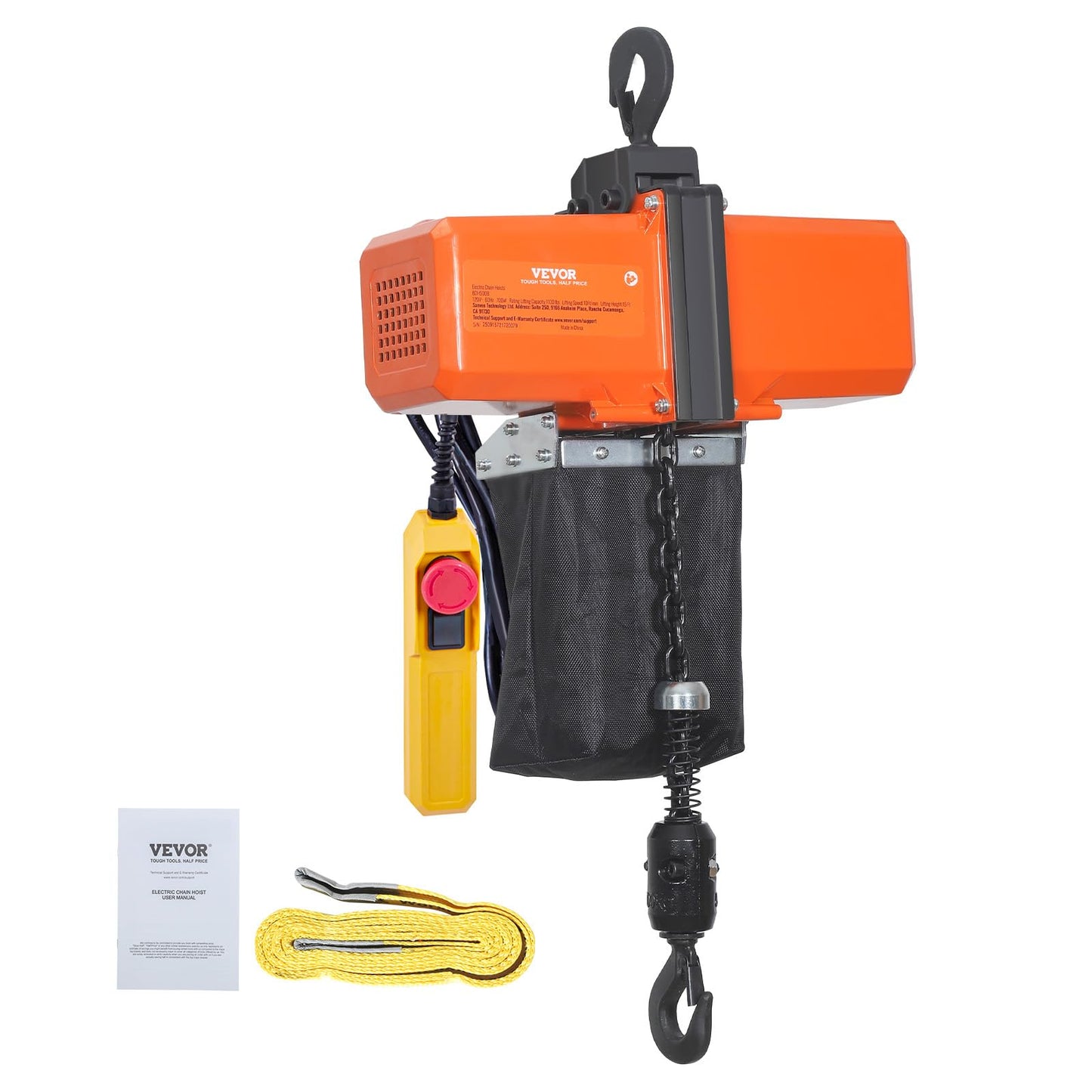 VEVOR 1100 lbs Electric Chain Hoist 15 FT Lifting Height, 120V Electric Hoist, Single Phase Overhead Crane with G100 Chain, 10 ft Wired Remote Control for Garage, Shop, Hotel, Home