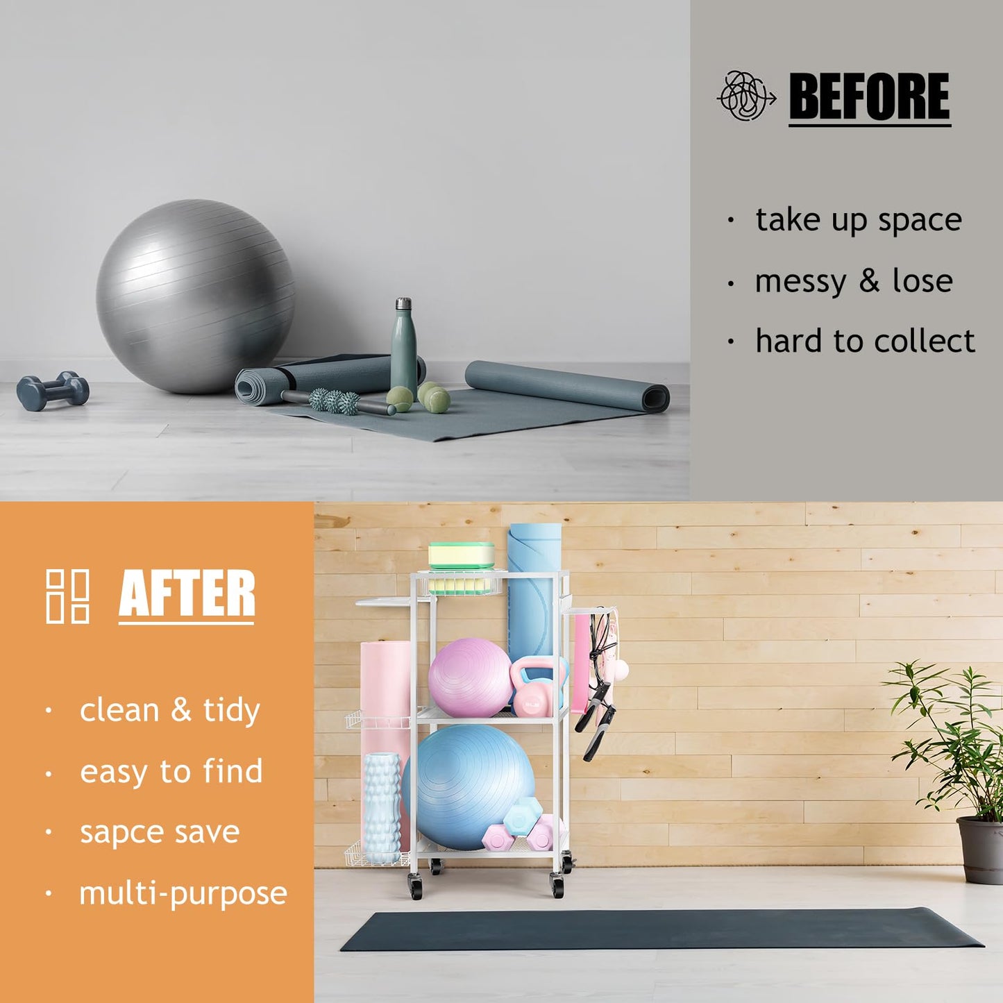 LIANTRAL Yoga Mat Storage Rack - Metal Gym Organizer for Yoga Mats, Foam Rollers & Fitness Equipment, Space Saving Workout Equipment Storage Rack for Home Exercise and Fitness Gear, White
