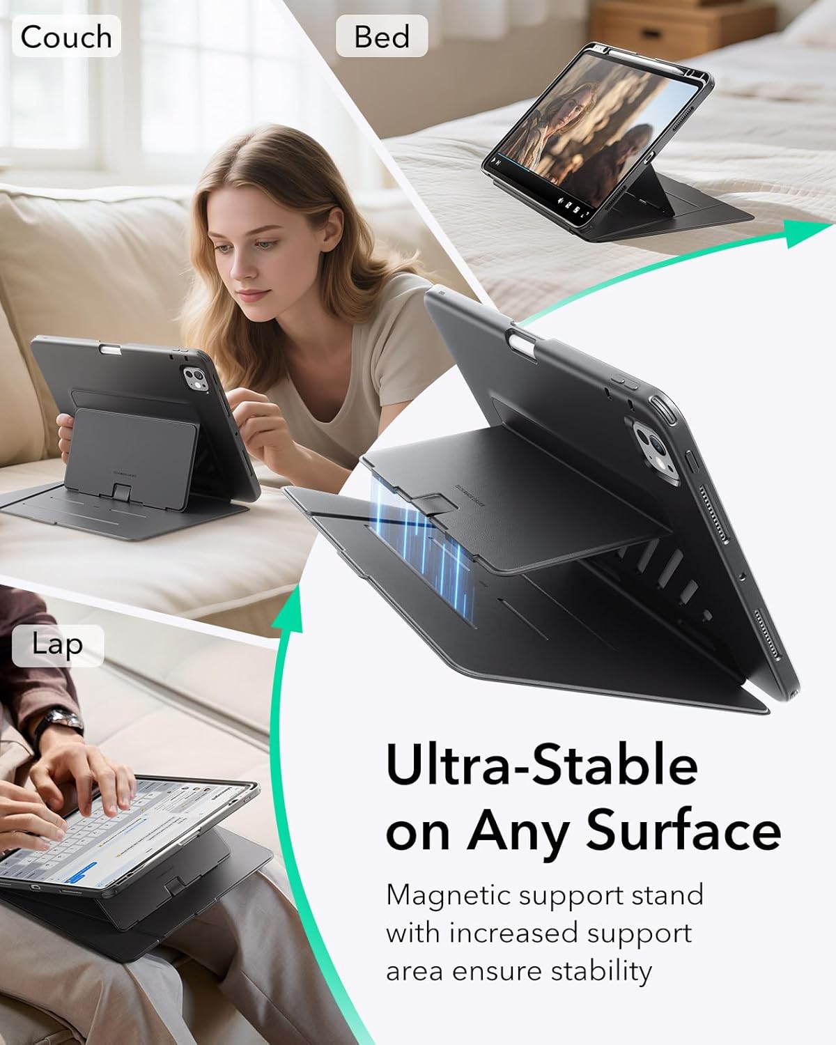 ESR 13 Inch (M5/M4) 2025/2024, for iPad Pro Case Vertical Stand Cover, Multi Stand Angles, Ultra-Stable Case