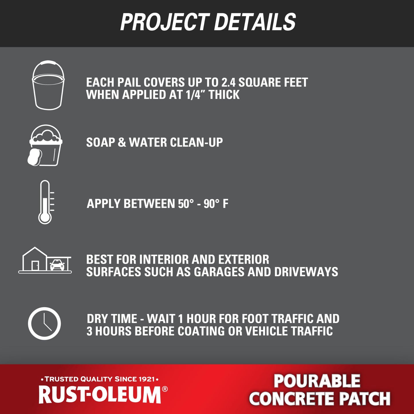 Rust-Oleum 369667 Pourable Concrete Patch, 5 lb Pail, White
