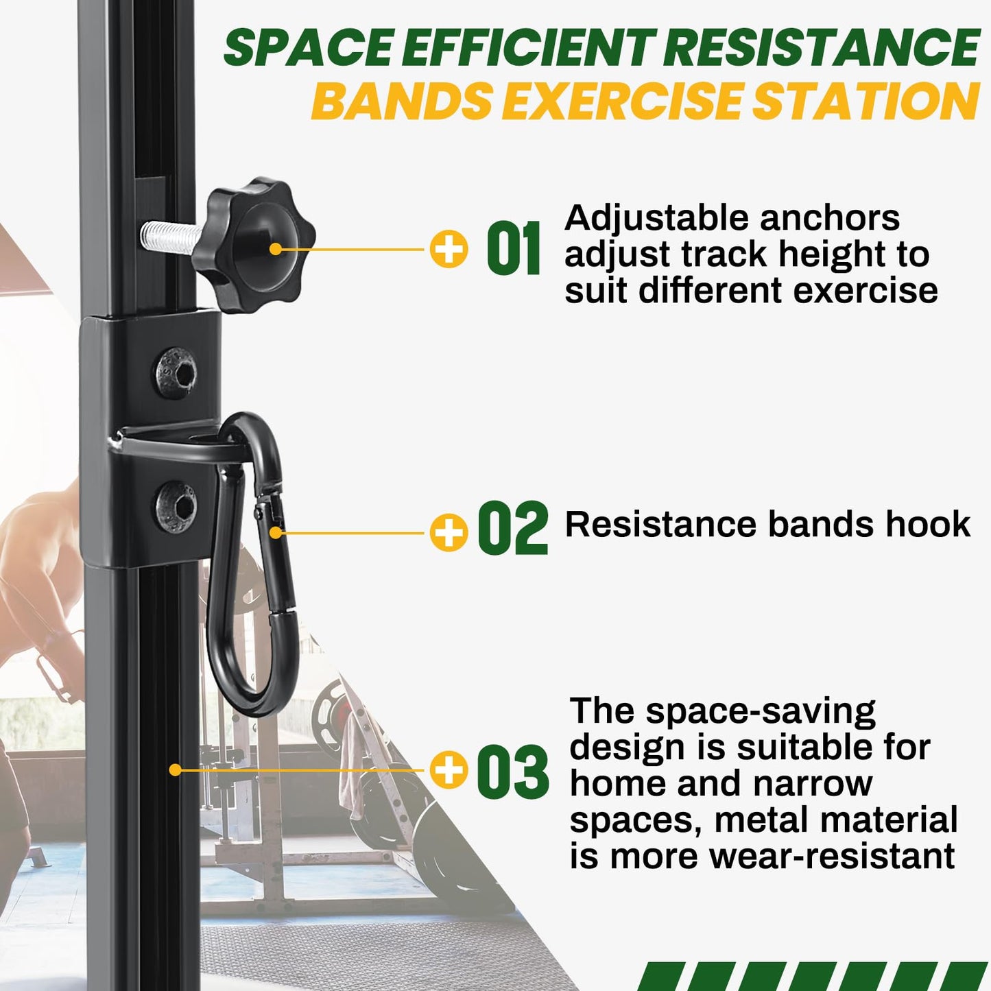 Wonderjune Resistance Bands Wall Mount System Adjustable Wall Anchor 35.5in Metal Gym Station for Exercises Home Fitness Workout Athletic Training,Resistance Bands Not Included