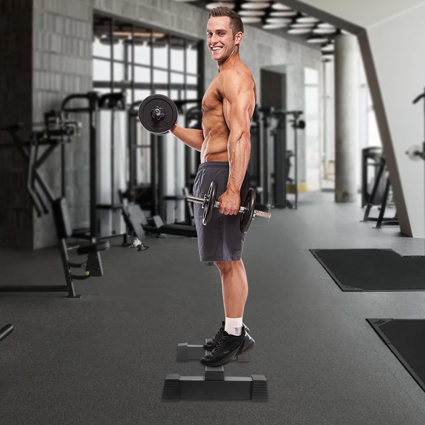 Steel Calf Raise Bar: Standing Calf Raise Machine - Calf Stretching Squat Foot Leg Stretch Block