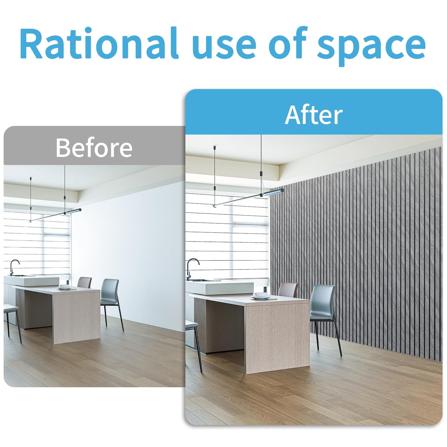 Art3d 4-Pack Glue-On Six-Grid Wainscoting Panel for Interior Wall Decor - 104 x 12 Inch Polystyrene Ultralight Slim Slat Wall Panels for Living Room Bedroom, Granite
