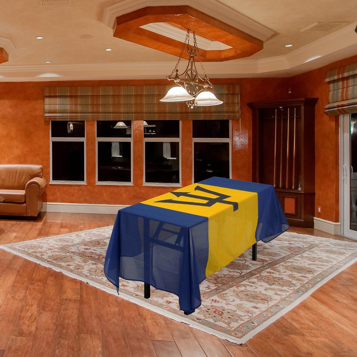 MSFHHA Rectangular Barbados Barbadians Flag Tablecloth, 59 Inches * 83 Inches, Polyester/Oxford Blend, Fade-Resistant, Washable, Suitable for Kitchen Dining & Outdoor Events