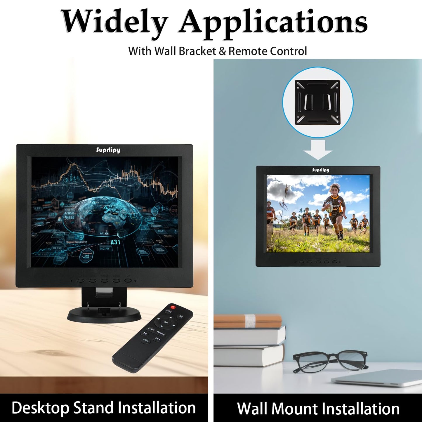 Suprlipy 19 Inch TFT LCD Security CCTV Monitor 1280x1024 4:3 Resolution Color Display Screen Support HDMI/VGA/AV/BNC/USB Input with Remote Control Built-in Speakers for CCTV Surveillance Camera STB