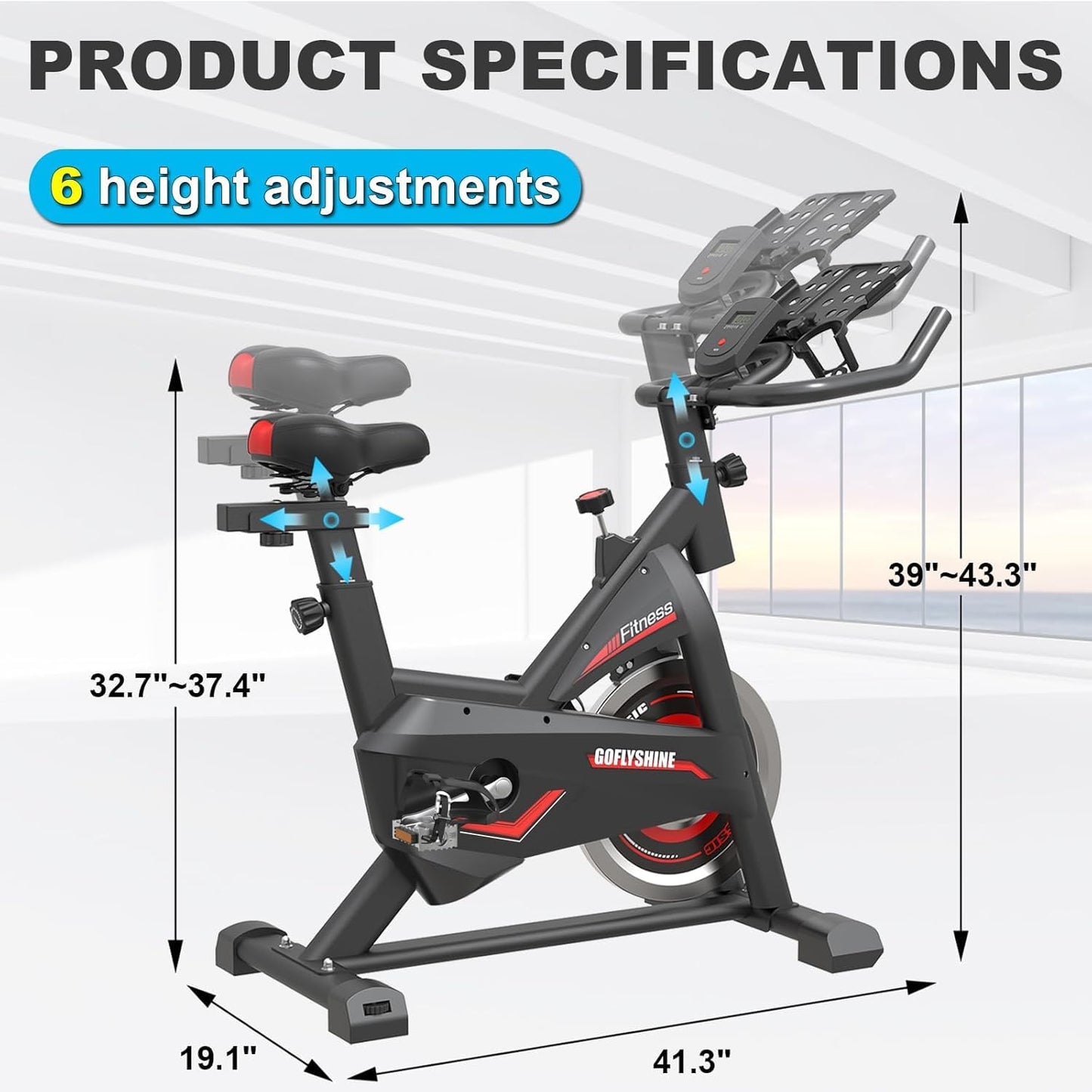 GOFLYSHINE Exercise Bikes Stationary,Exercise Bike for Home Indoor Cycling Bike for Home Cardio Gym,Workout Bike with pad Mount & LCD Monitor,Silent Belt Drive