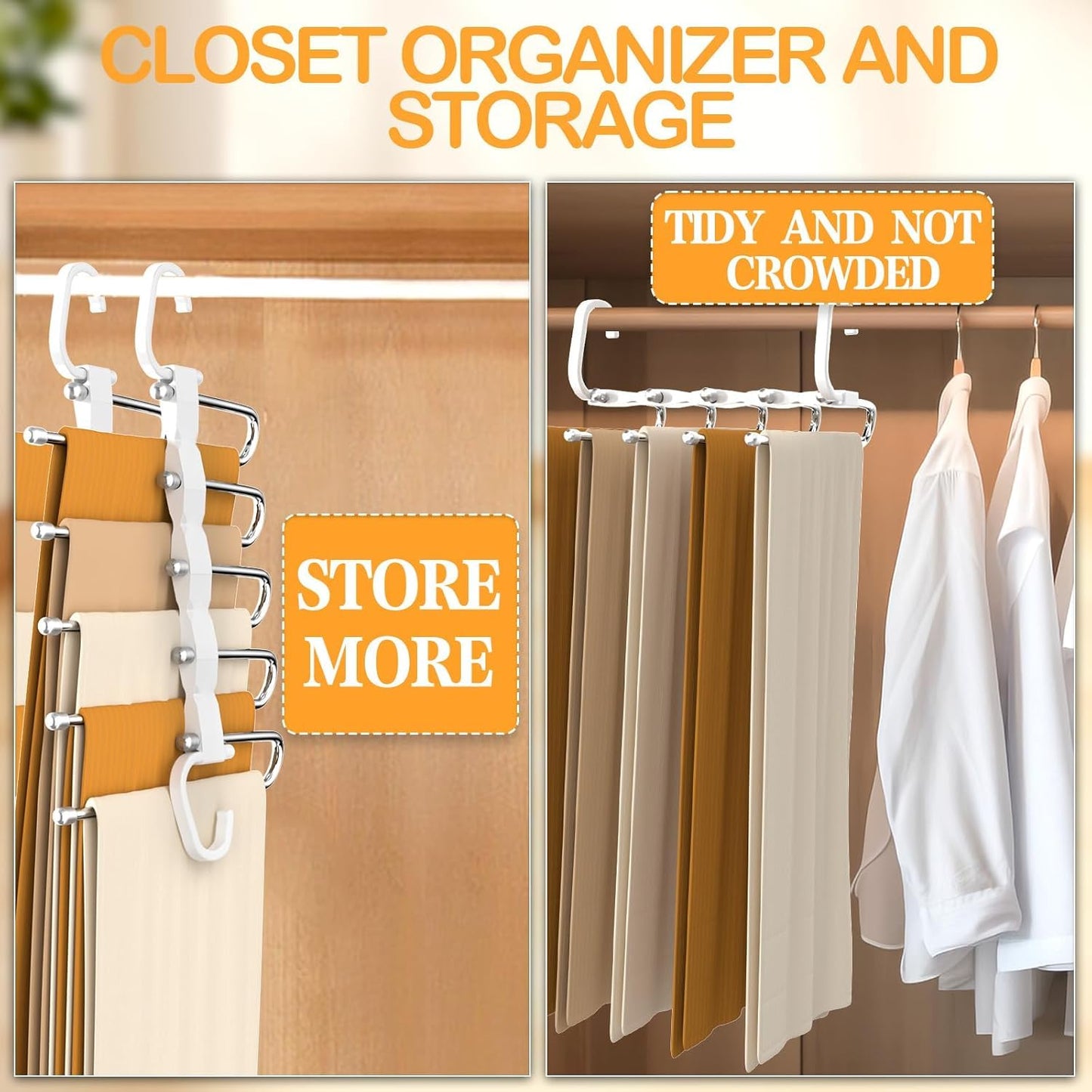 Pant Hangers Space Saving Jean Hangers -No Wrinkle Clothes Hanger - Closet Organizer and Storage, College Dorm Room Essentials Apartment Must Have - 1 Pack