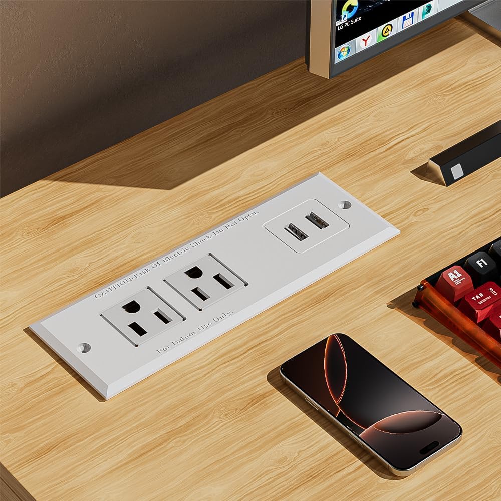 Geao Adapter 1500W Recessed Power Strip Mount Hidden Charging Station with USB Plug Multiple Surge Protector Outlet
