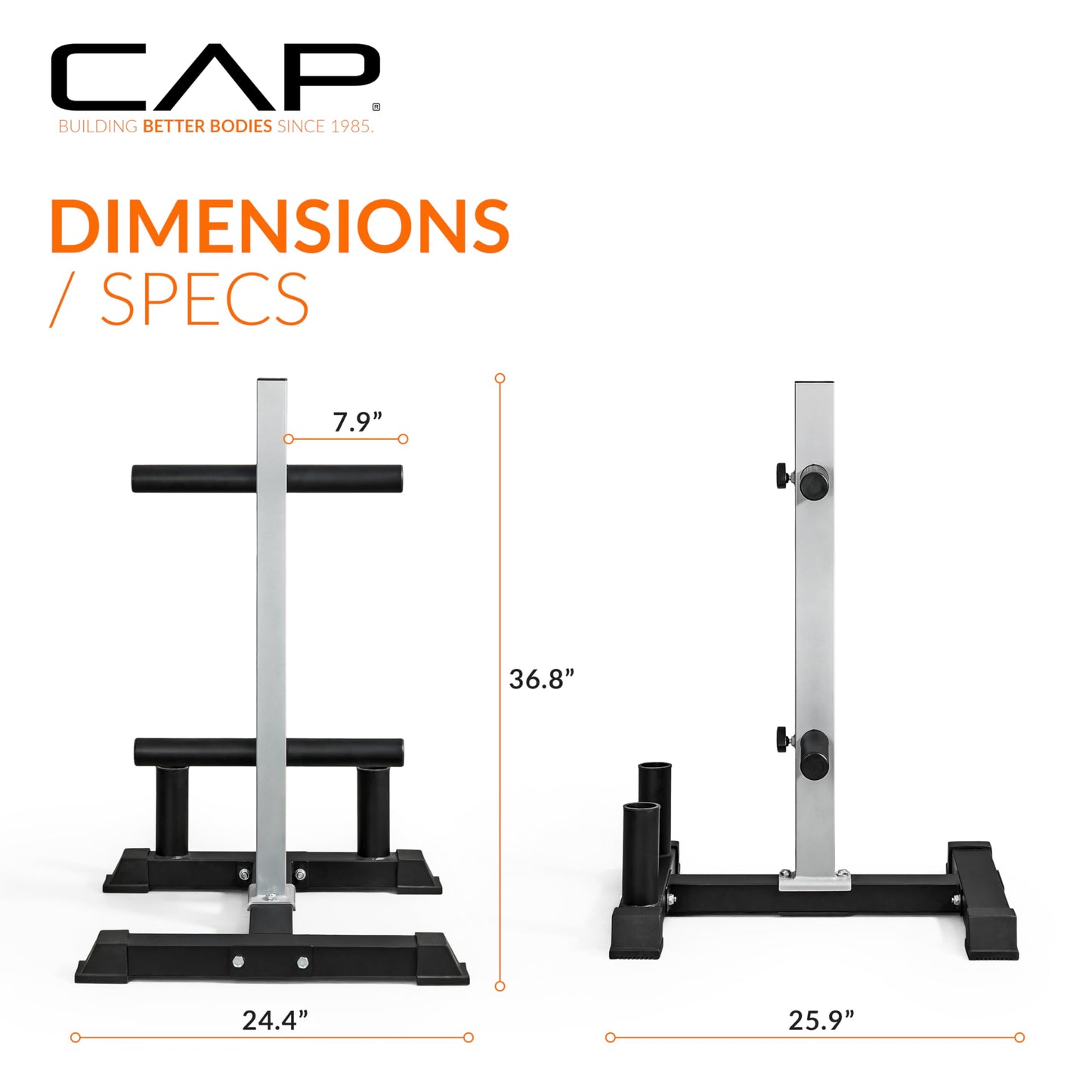 CAP Barbell Olympic Bumper Plate Tree Rack with 4 Weight Plate Posts and 2 Barbell Storage Holders – Heavy-Duty Steel Gym Organizer for Olympic Plates and Bars - Gray