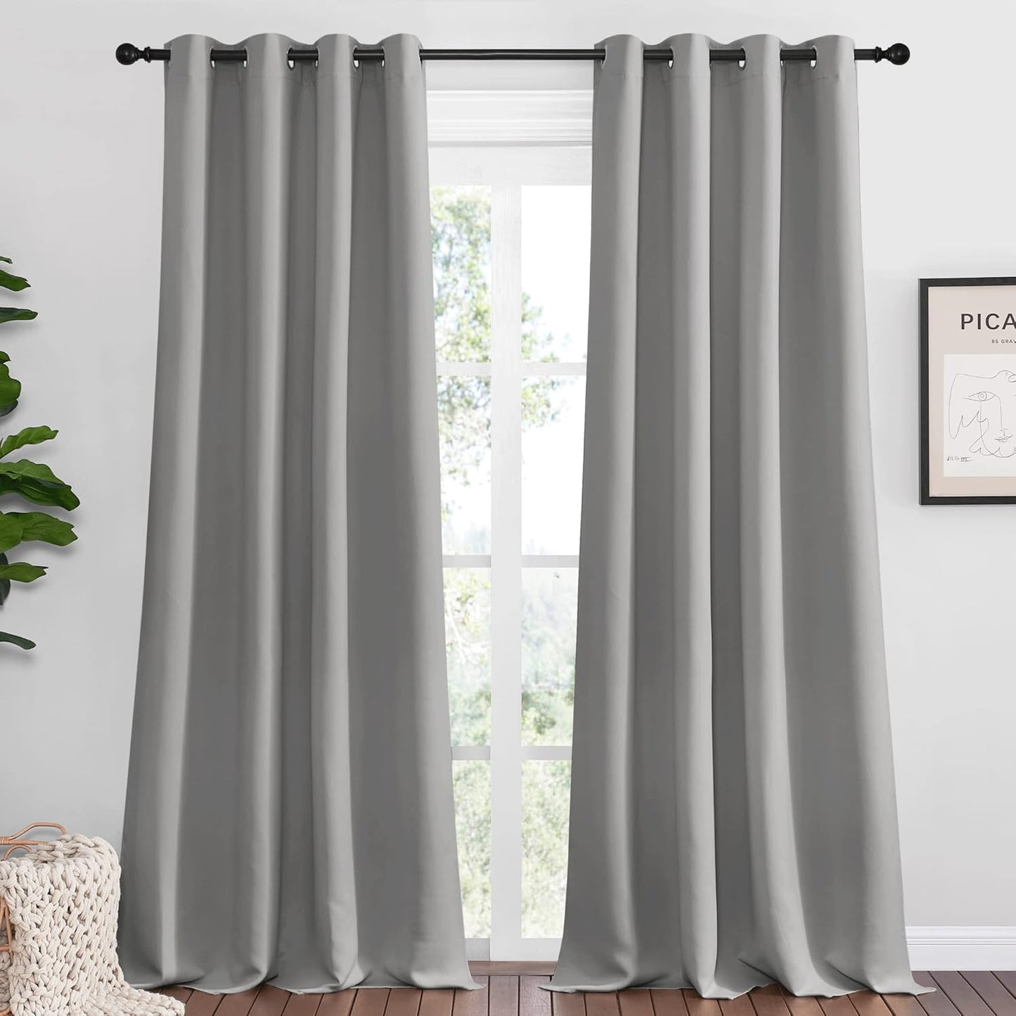 NICETOWN Silver Grey Room Darkening Curtain Panels - 96" Long | Heat-Blocking Drapes for RV & Studio (2 Panels, 55" Width)