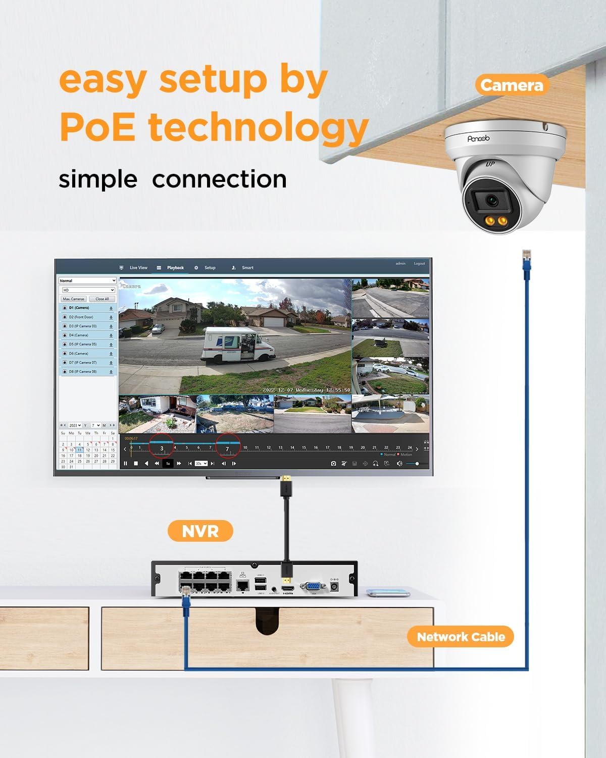 PANOOB PoE Security Camera System, 8Pcs 5MP Wired IP Cameras with Audio, Smart Color Night Vision & AI Person Vehicle Detection, Remote Access, 8 Channel 4K NVR with 2TB HDD, PD93BA0808-5MD-1