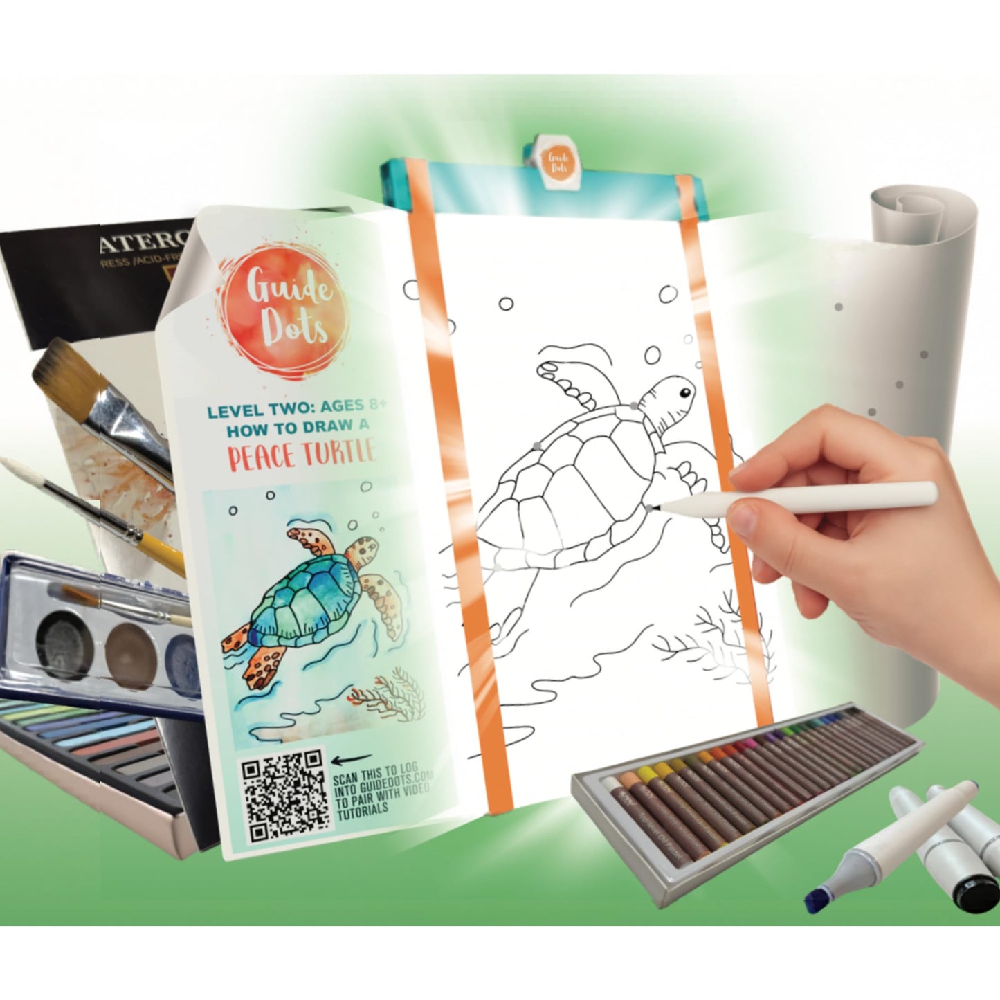 Kids Art Kit Ages 8+ – Art Class in a Box w/Light Up Bright Board, Full Art Supplies Set & 2 Hours Teacher Guided Video Art Lessons – Creative Learning Activity for Boys & Girls, Homeschool, STEM