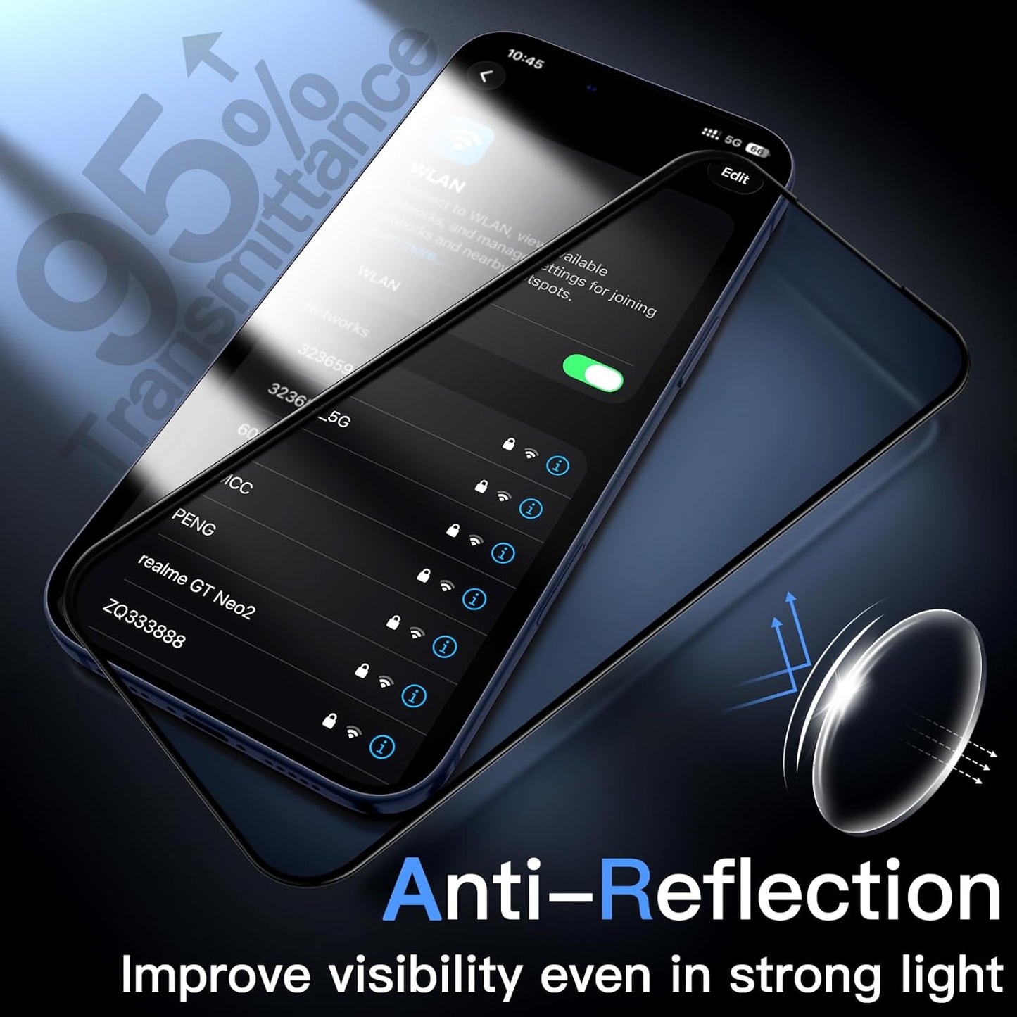17 6.3" 2-Pack JETech Full Coverage Screen Protector for iPhone Pro, AR Anti-Reflective Coating, Black Edge Tempered