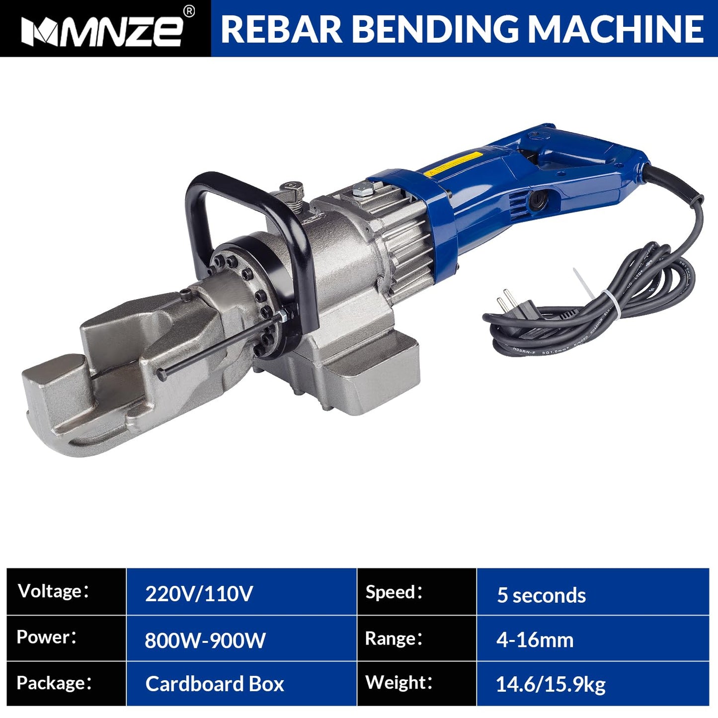 MMNZE Electric Hydraulic Rebar Bender, 900W 110V 5/8Inch 16 mm Bending Steel Machine Hand Held Rebar Bender Angle 0-130 Degrees with Positioning Bolt