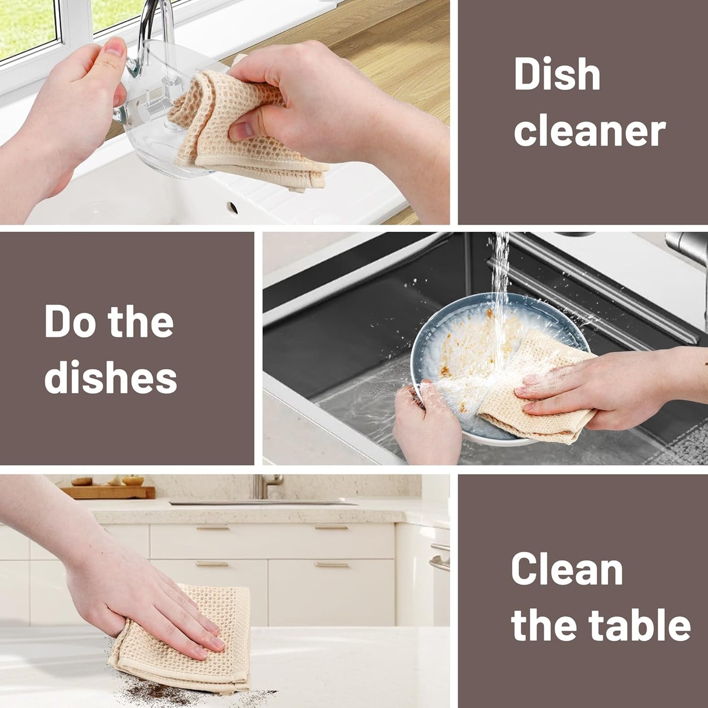 Skiennix 100% Cotton Kitchen Dish Cloths - 6 Pack Ultra Soft Absorbent Waffle Weave Towels | 12x12 Inches