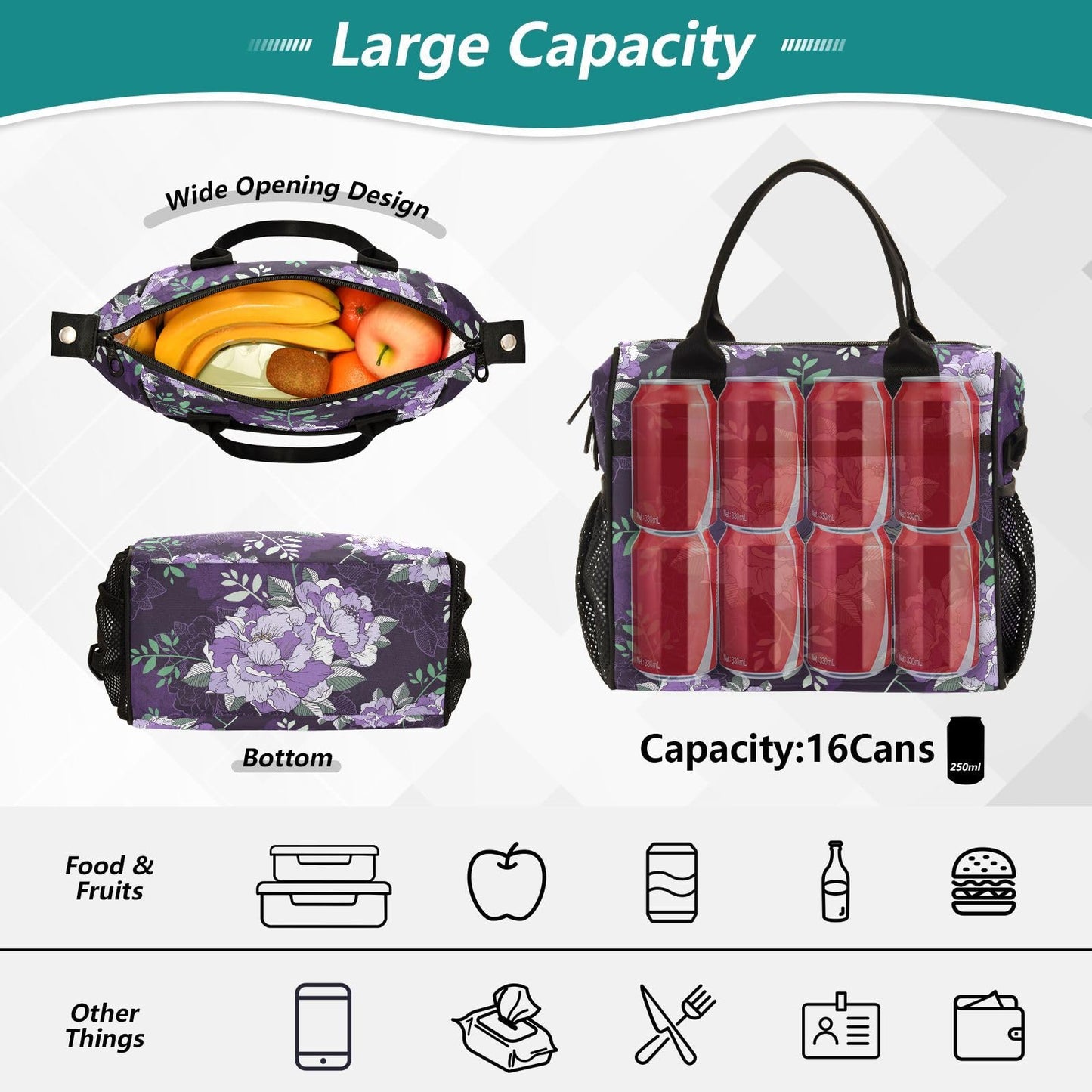 Fitrendlovey Insulated Lunch Bag for Women with Detachable Shoulder Strap Reusable Water Resistant for Work and Outdoor Use