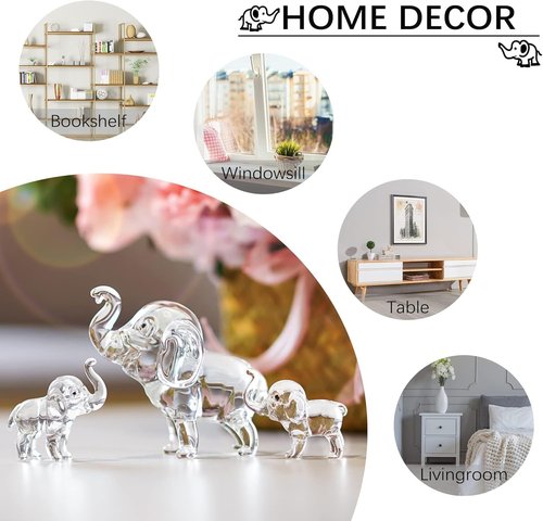 HDCRYSTALGIFTS Crystal Elephant Figurines Set - Lucky Glass Collectibles for Home Decor | 3.5'' Mother & 2'' Babies