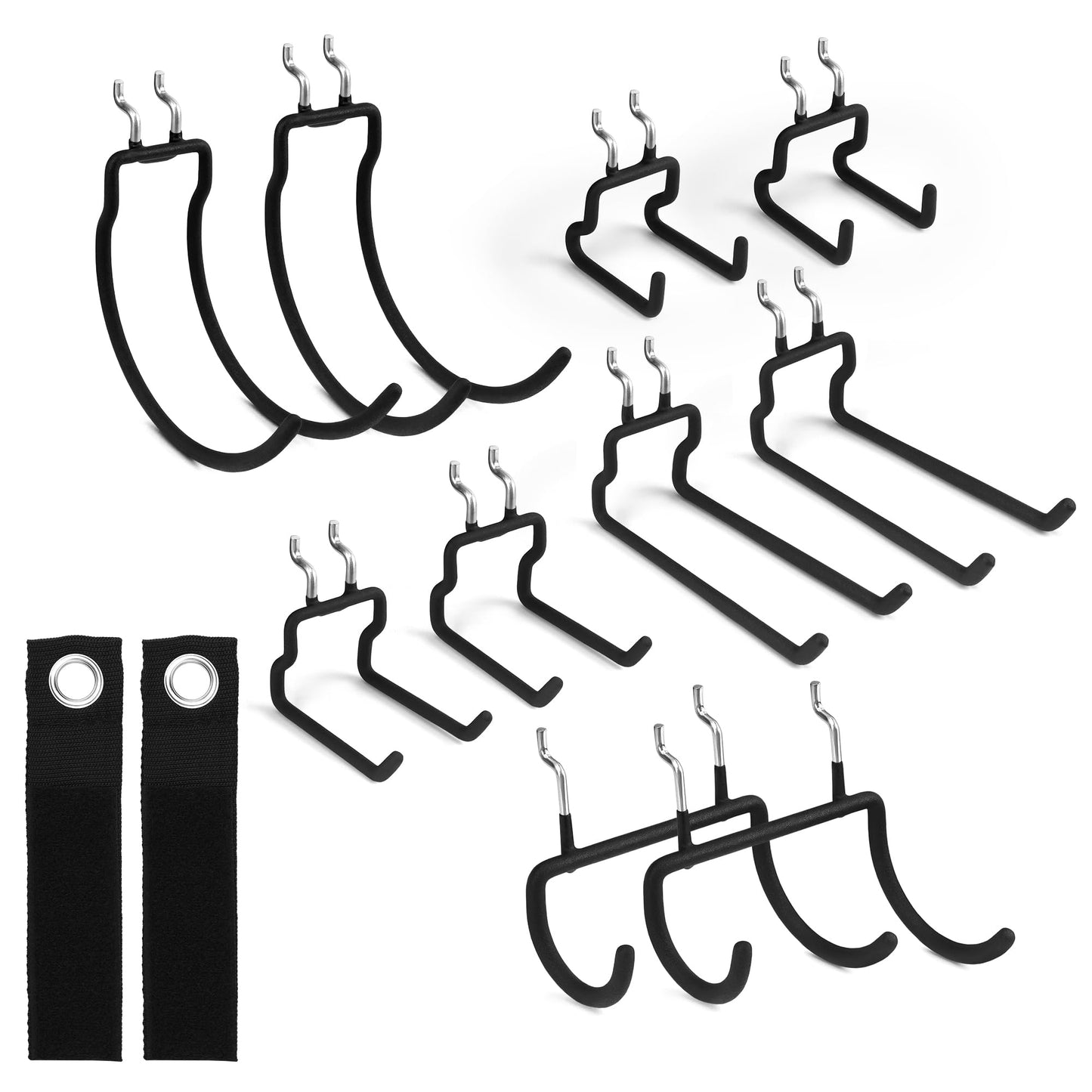 ELEAD 12-Piece Pegboard Hooks with Extension Straps, Heavy Duty Organizer Pegboard Accessories Fit for 1/4" Pegboard, Peg Board Tool Utility Hangers for Power Tool, Drill, Bag, Cord