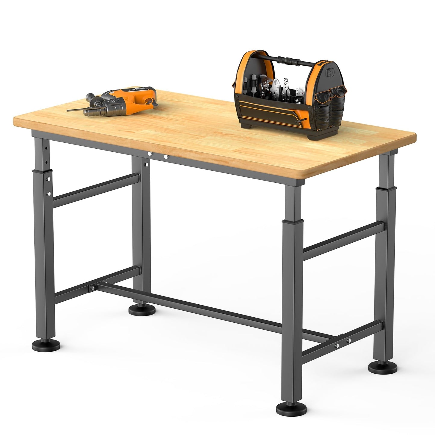 TORACK Adjustable Workbench with Rubberwood Top, 47.75" x 23.25" Heavy-Duty Garage Work Table, Height Adjustable 29"–41", Supports Up to 2000 lbs