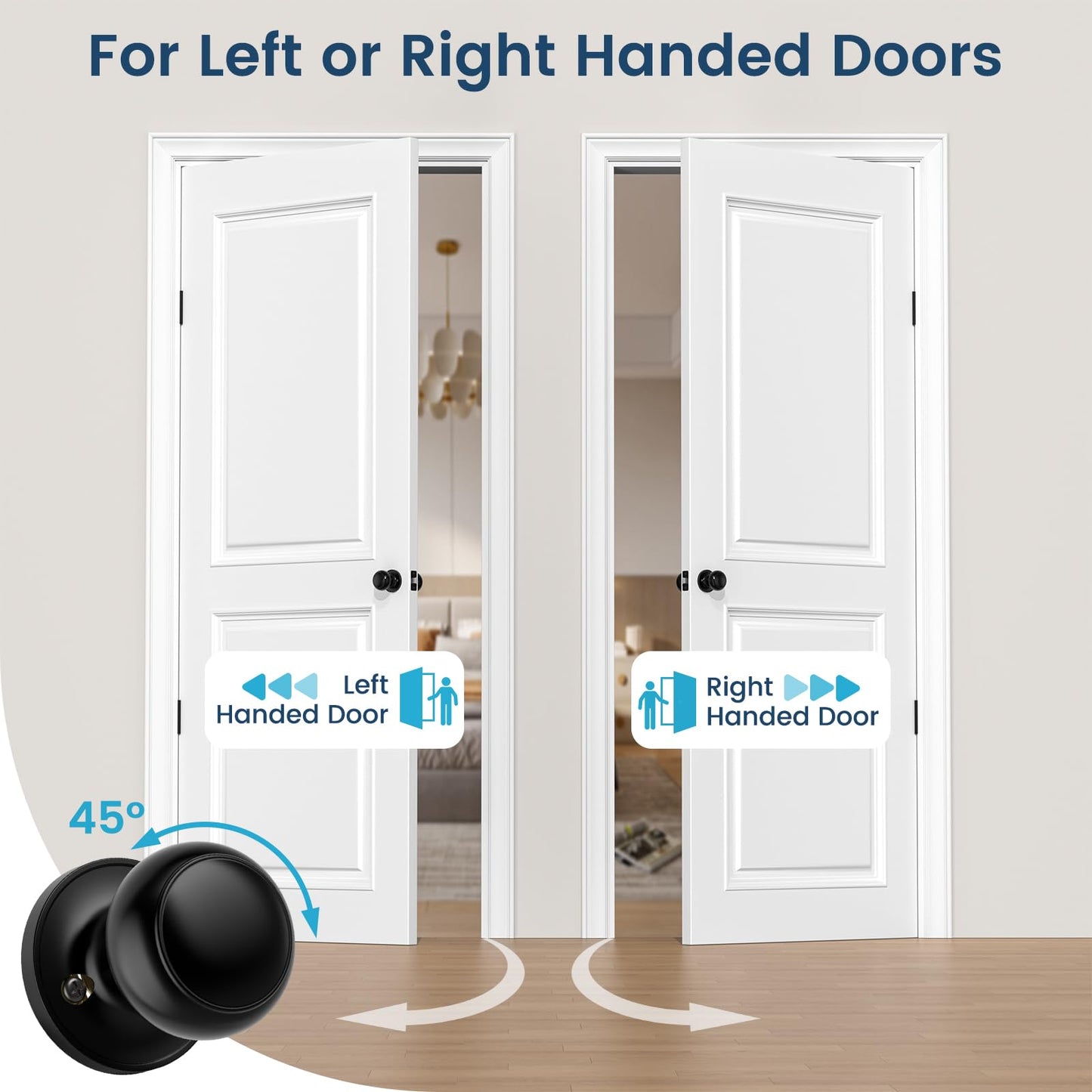 Vesmikit Passage Door Knobs, 5 Pack Matte Black Door Knobs, Hallway Closet Non-Locking Interior Doorknobs, Round Door Handles Keyless Reversible for Left/Right Handed Doors