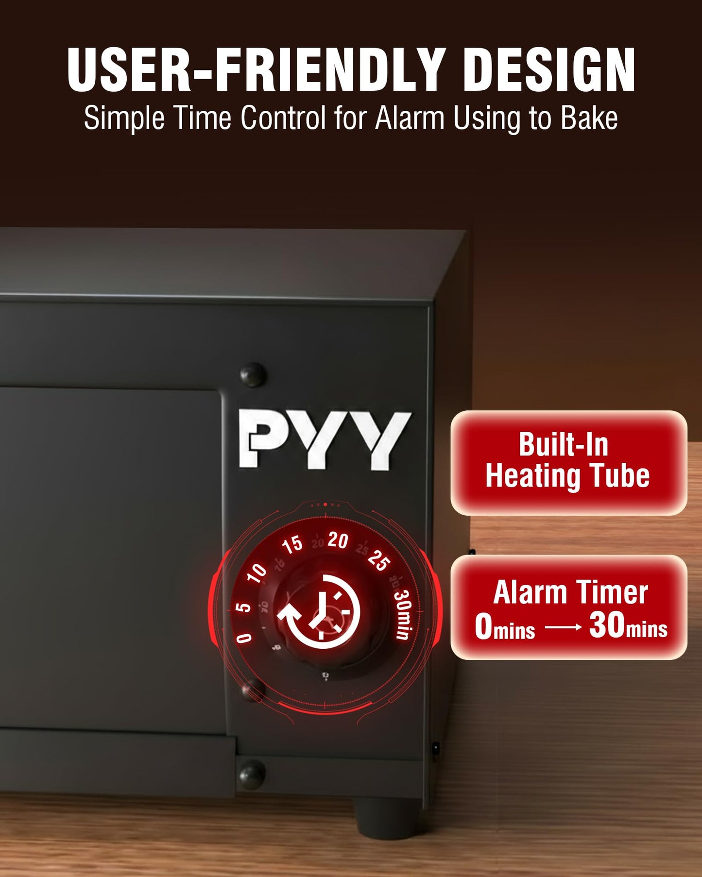 PYY Pizza Oven Electric - 12 Inch Tabletop Pizza Oven Indoor Stainless Steel Professional Pizza Cooker Baker Countertop with Timer & Crumb Tray for Home Restaurant 1100W,Black