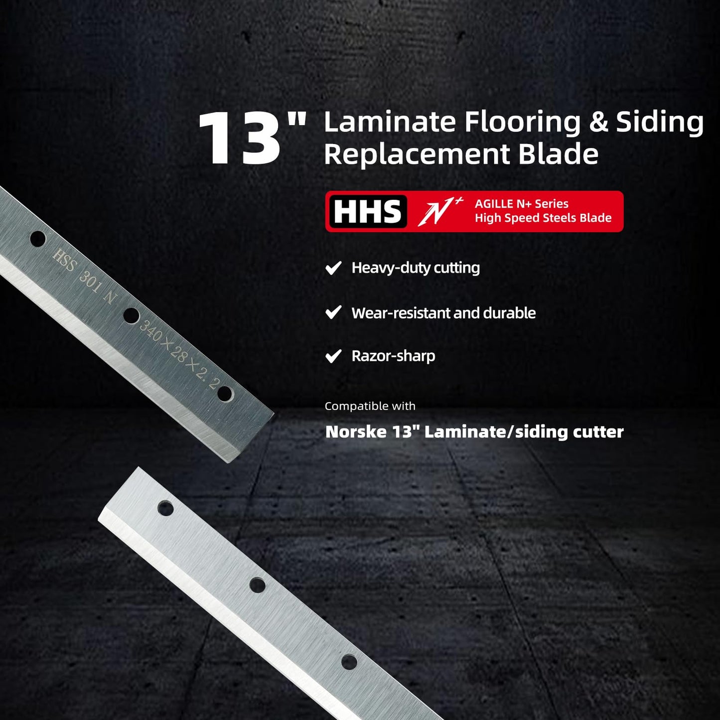 AGILLE 13" Laminate Flooring & Siding Blade, Compatible with Norske Tools NMAP002, 2100009 Fit for Norske 13" Laminate/Siding Cutter, Cutting Fiber Cement Board, Engineered Wood, Vinyl Siding, Silver