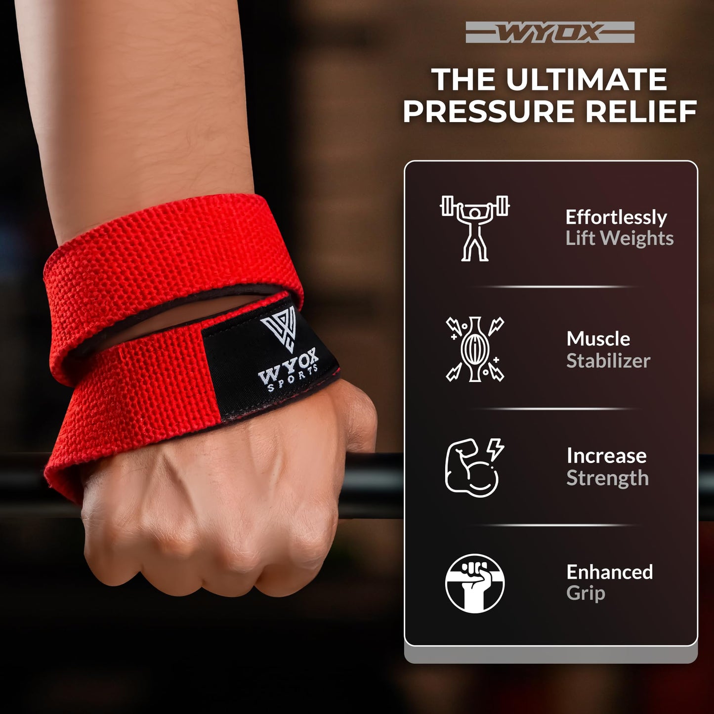 WYOX Figure 8 Weight Lifting Straps for Weightlifting Heavy Duty Deadlifting Workout Straps | Wrist Wraps Gym Equipment Gear Men Women PAIR (Red, Standard)