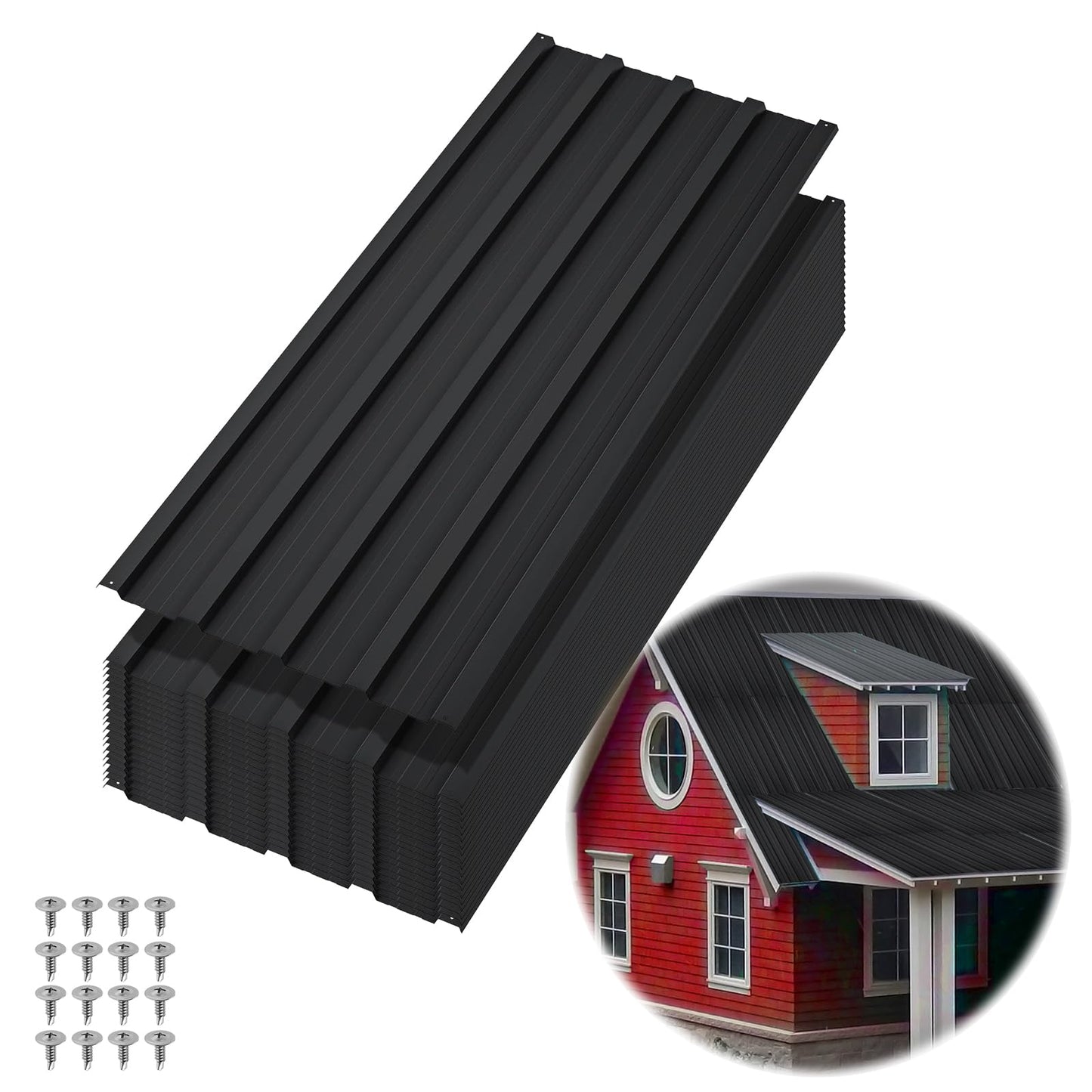20pcs Metal Roofing Panels, 6ft Corrugated Metal Roof Panels with Screws, Heavy Duty Waterproof Galvanized Steel Roof Sheets for Outdoor Carport, Garage, Shed, Warehouse, Porch, Pergola, Patio
