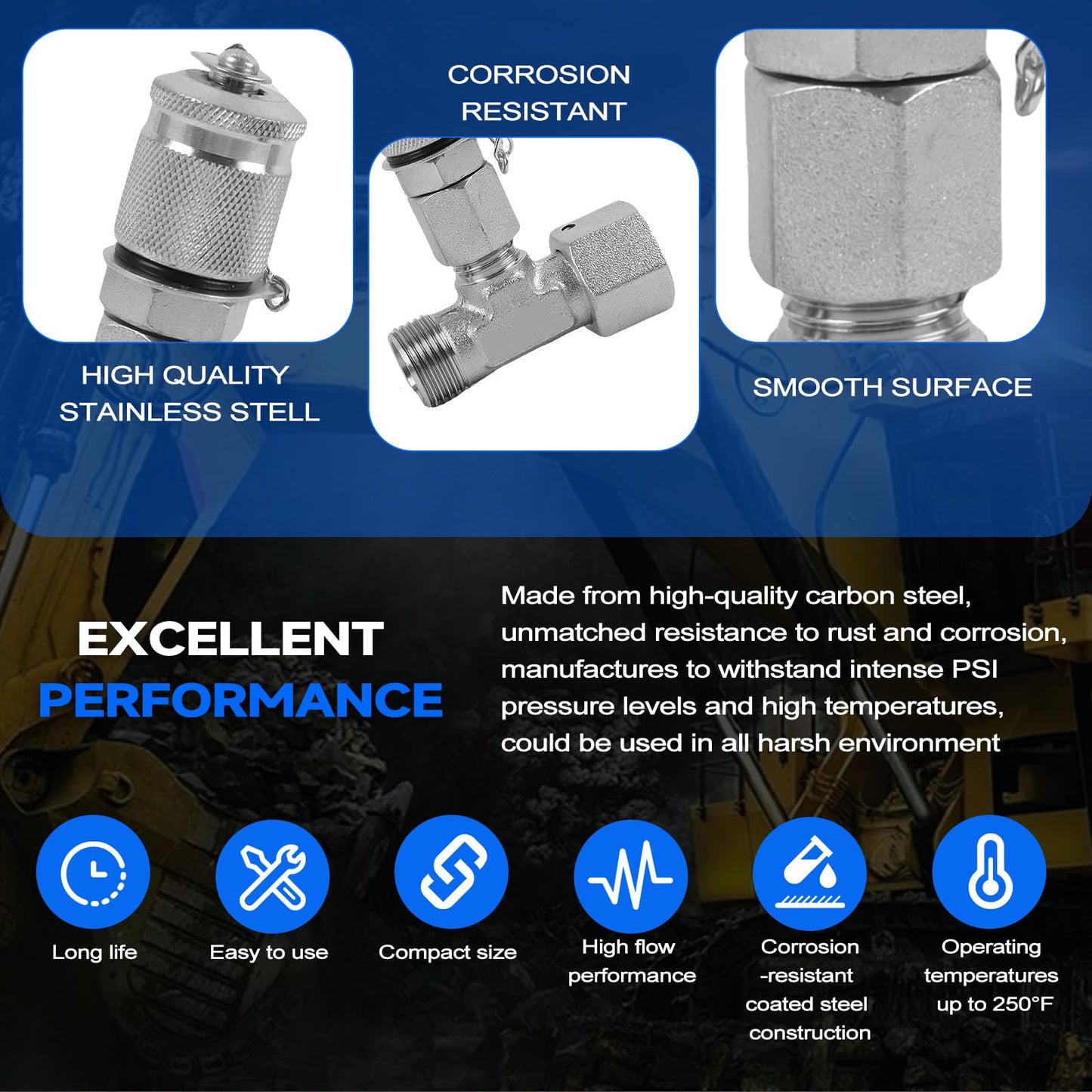 SINOCMP 14Pcs Tee Fittings Hydrulic Presure Test Connector Set Coupling, Hydraulic Test Fittings for Construction Machinery Excavator