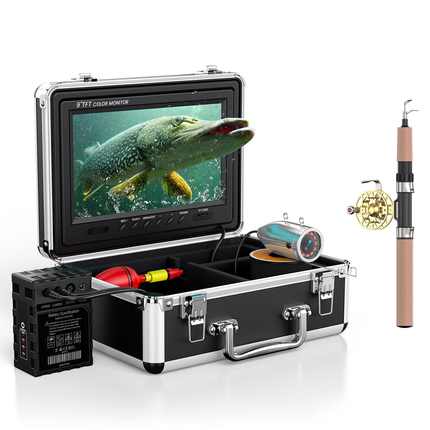 Eyoyo Underwater Fishing Camera Portable Video Fish Finder 9 inch LCD Monitor 1000TVL Waterproof Camera Underwater DVR Video Fish Cam 30m Cable 12pcs IR Infrared Lights for Ice, Boat and Lake Fishing