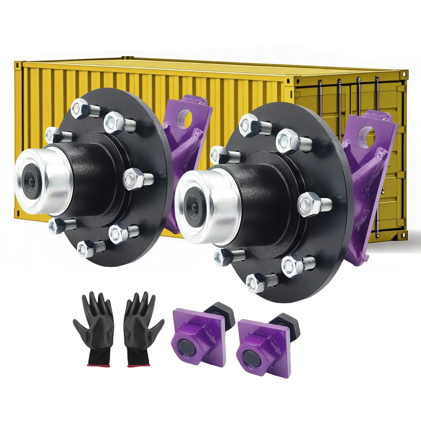 2 Pack Shipping Container Wheels 8-Lug Wheels Kit, Heavy-Duty Shipping Container Axles, Moves up to 40ft Shipping Container, Extra Thick Plate 8 Lugx6.5" Bolt-on Spindle Kit Quick Disassembly (Purple)