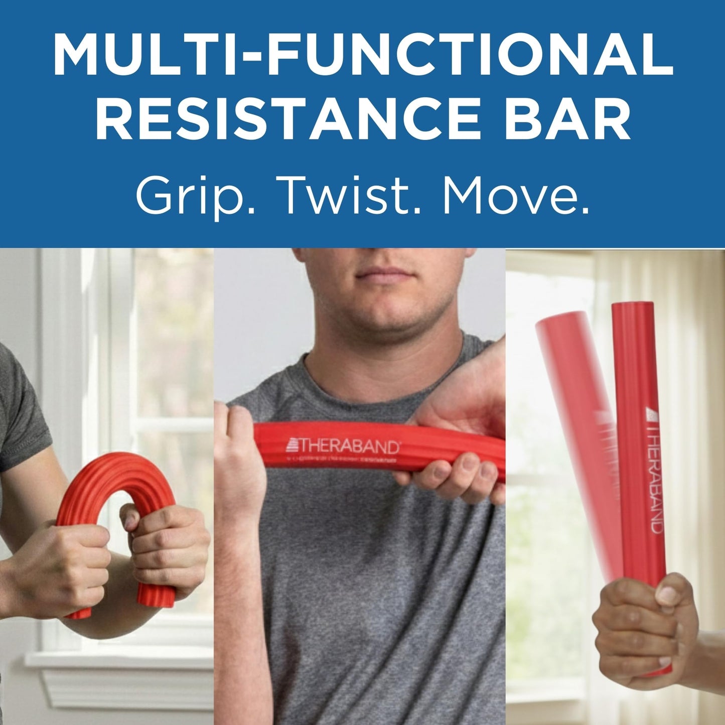 THERABAND FlexBar Resistance Bar, Light, Red Flex Therapy Bar for Physical Therapy, Wrist & Forearm Exercise Equipment, Non Slip Grip, Compact Design