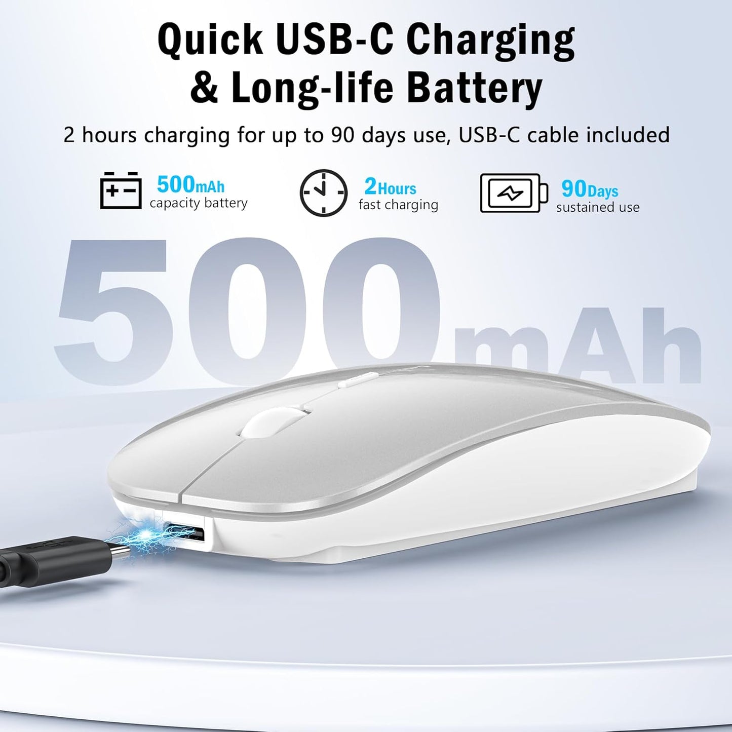 FYBC 2.4G 2 5.2/3.0 2.4G Bluetooth Wireless Laptop Mouse for MacBook Air iPad Mac, Rechargeable Computer Mouse