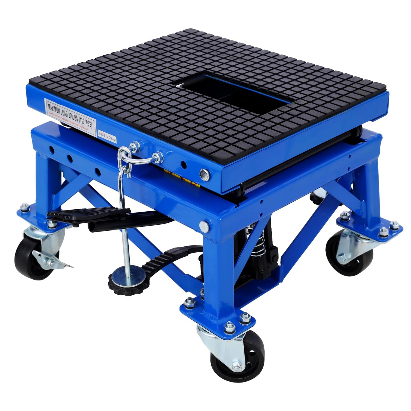 YOPTO Hydraulic Motorcycle Lift Table,300 lbs Capacity Motorcycle Scissor Jack Lift with Wide Deck,Motorcycles Stand W/ 4 Wheels,Hydraulic Foot-Operated Jack Stand for Small Dirt Bikes,Blue