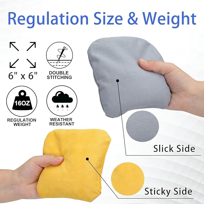 EunHo Dual Sided Cornhole Bags Regulation Set of 8 Professional Cornhole Bean Bags Slick and Stick for Tossing Game-All Weather