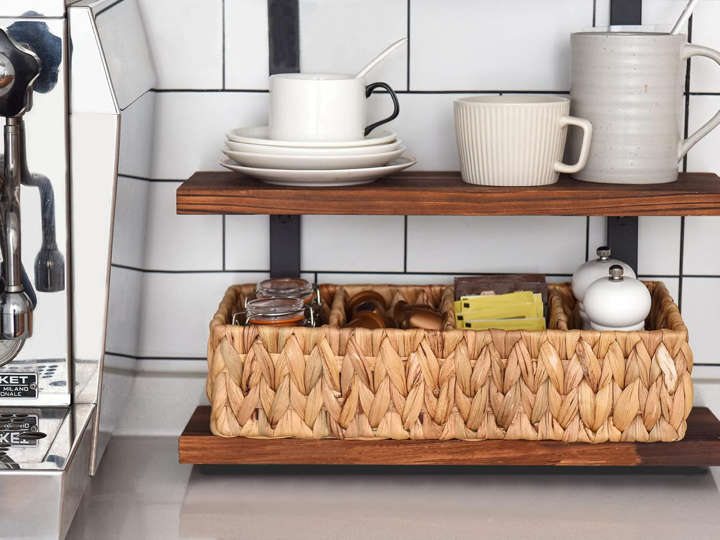 StorageWorks Wicker Storage Baskets - 4-Section Natural Water Hyacinth Organizers | 2-Pack