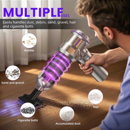 CUGEFRE Handheld Vacuum Cordless, 28000Pa 4 in 1 Car Vacuum Portable Cordless, One-Touch Dust Removal, 3-Speed Brushless Motor Mini Vacuum, Ideal for Home, Car, Office, and Pet Hair Cleanup, Silver