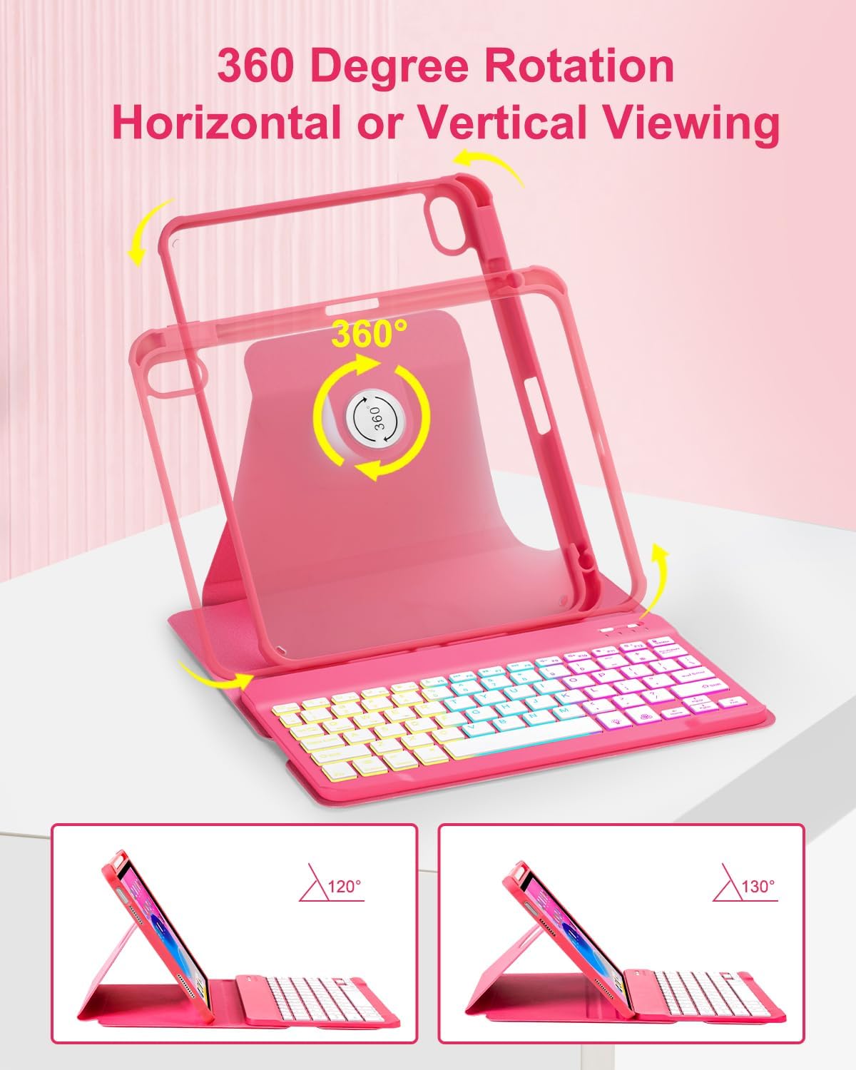 EAMPANG A16 11th 10th 11/10.9 inch,Rainbow 11 2025 10 2022 Case with Keyboard for iPad Generation Backlit Detachable