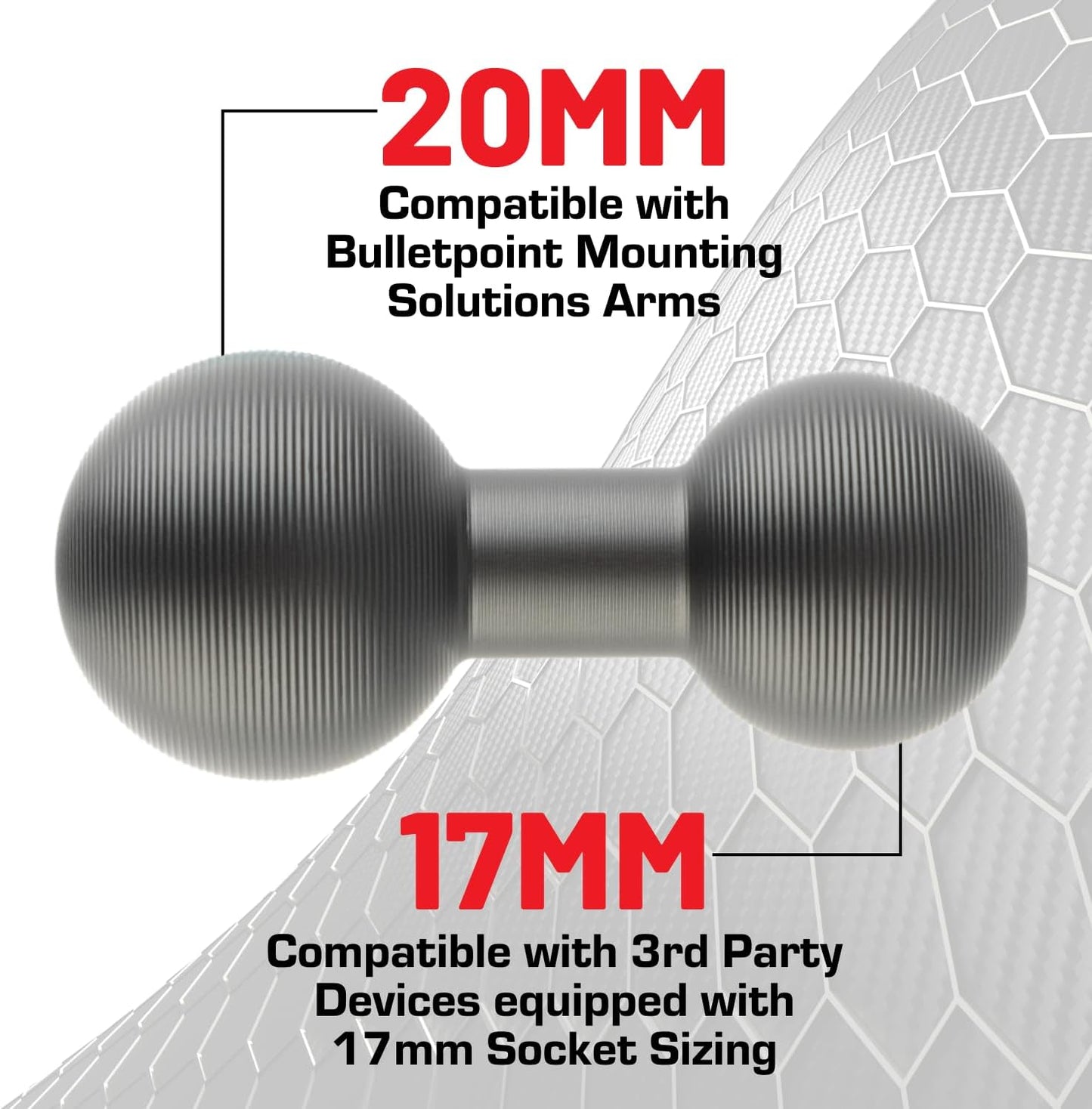 20mm 17mm 17mm Bulletpoint Aluminum Ball to Ball Mount Extension Connector for Mounting Arms Compatible with Garmin