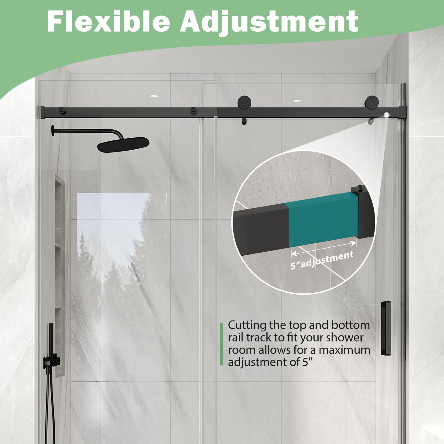 KPUY Frameless Shower Door, 43-48" W x 76" H Sliding Glass Shower Door, 1/4" (6mm) Thick Tempered Clear Glass with Explosion-Proof Film Nano Coating in Matte Black Finish