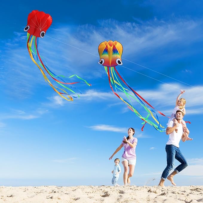 Large Octopus Kites for Kids & Adults,Big Kite for Beginners, Kites for Kids Ages 4-8,Outdoors Activities with Line and Handle
